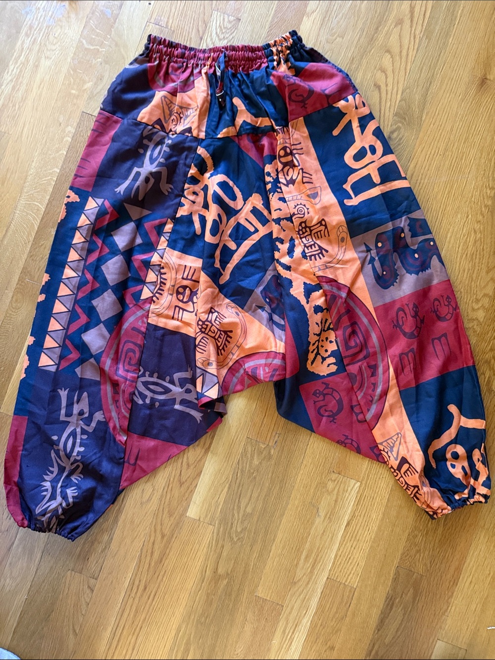 WhiteWhale Cotton Patchwork Lounge Pants in Navy, Burgundy & Orange